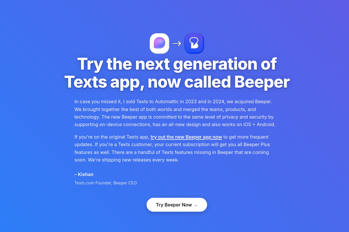 Screenshot of the Texts.com website