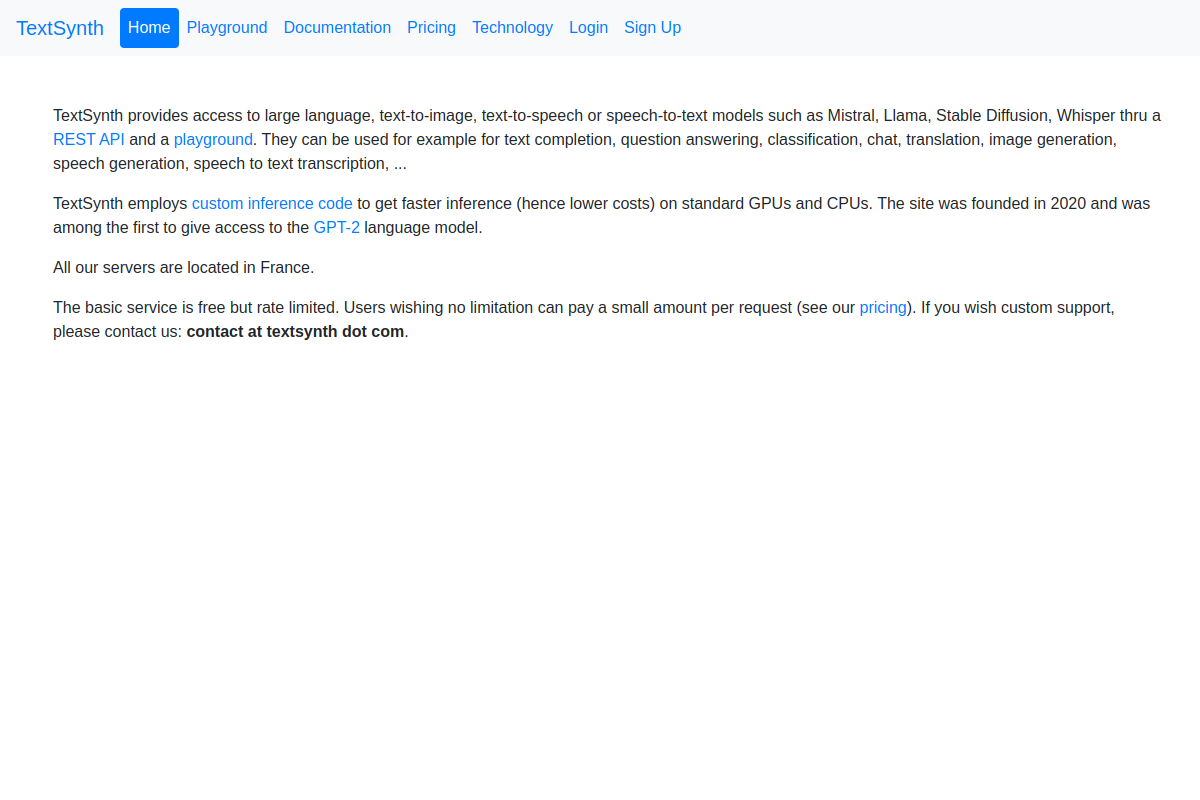 Screenshot of the TextSynth Text Completion website