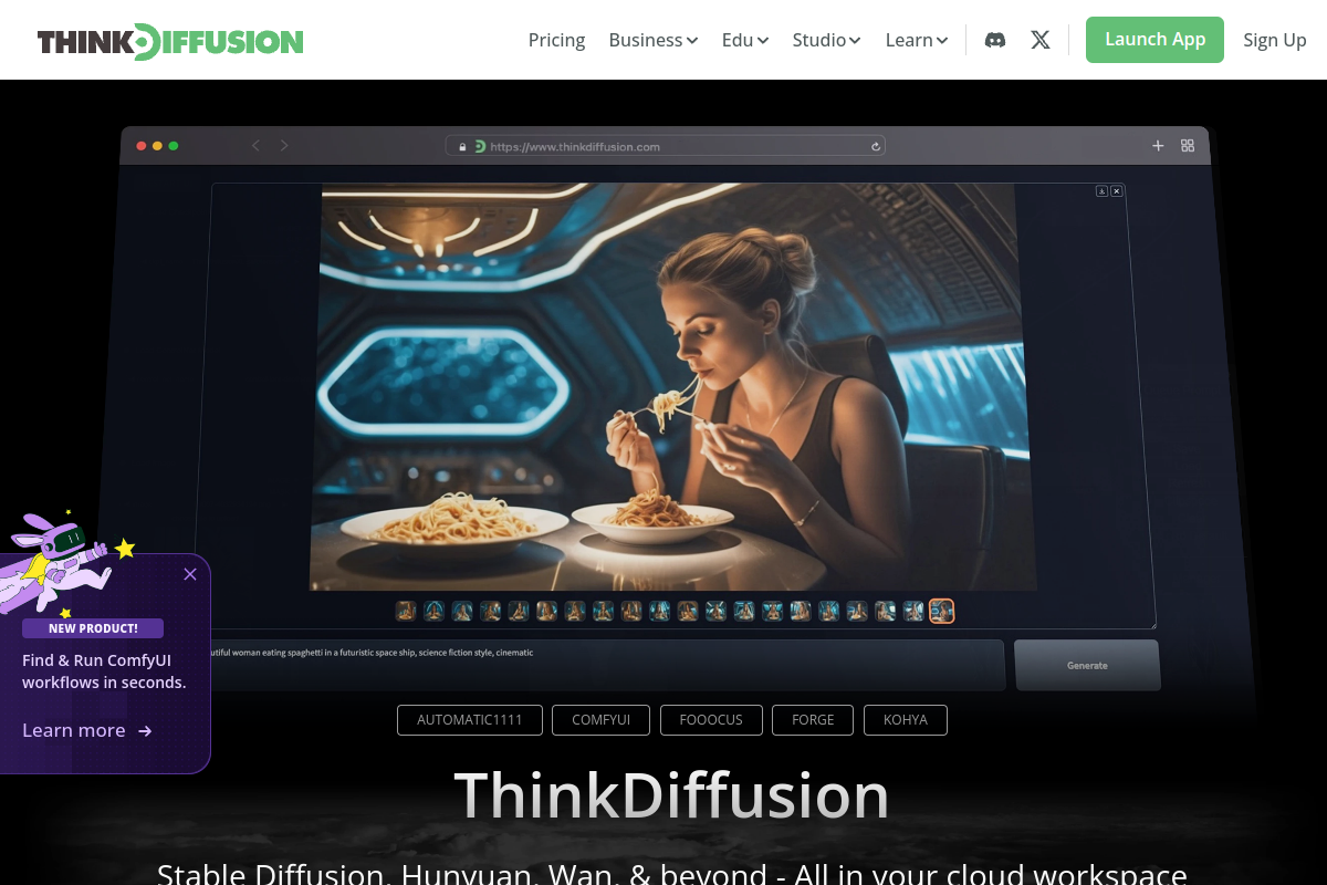 Screenshot of the ThinkDiffusion website
