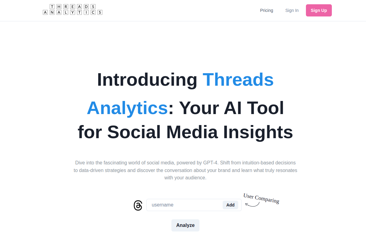 Screenshot of the Meta Threads Analytics website