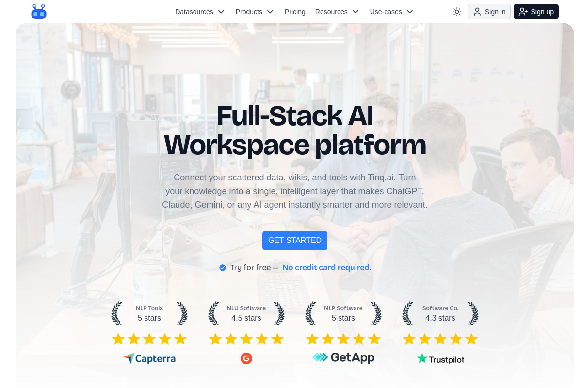 Screenshot of the Tinq website