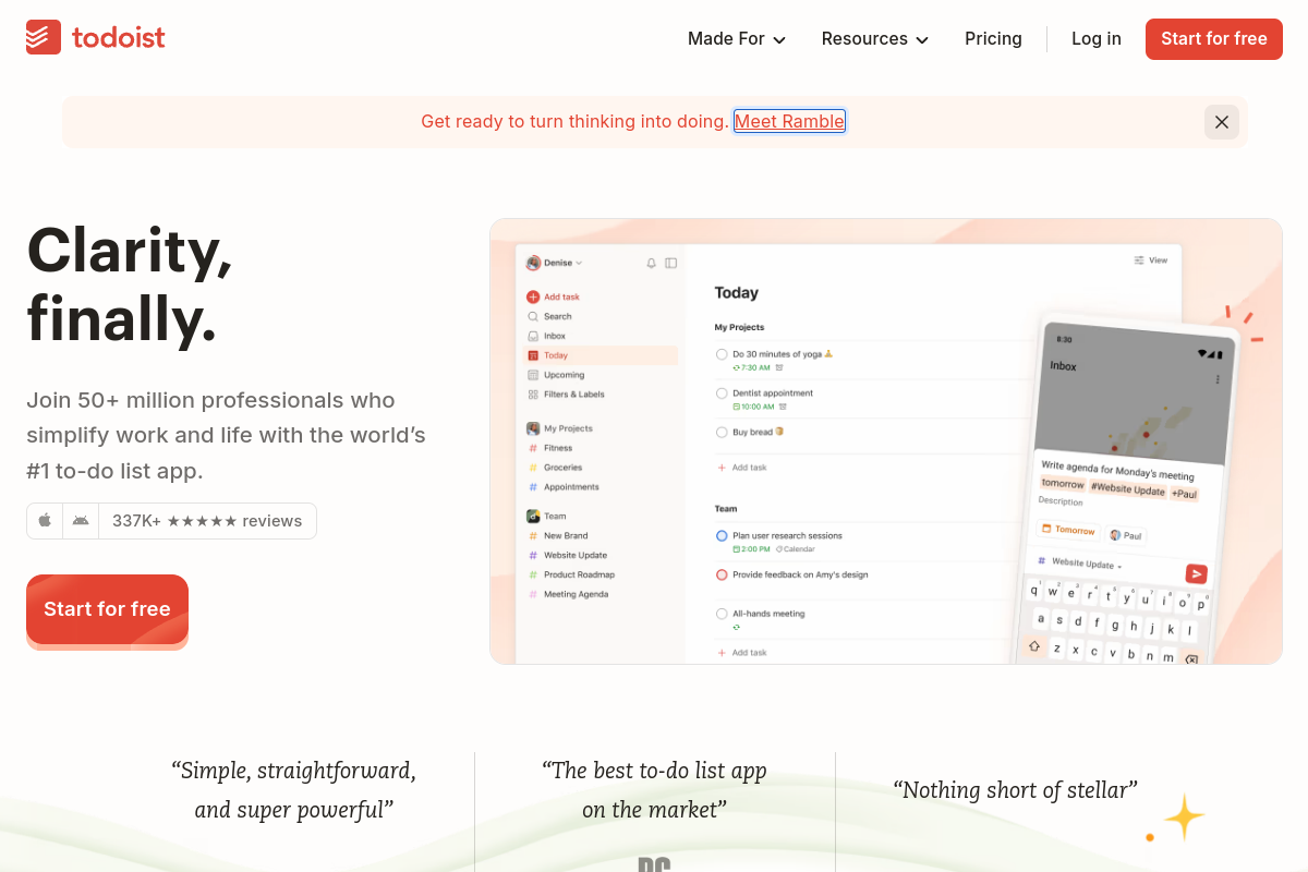 Screenshot of the Todoist AI website