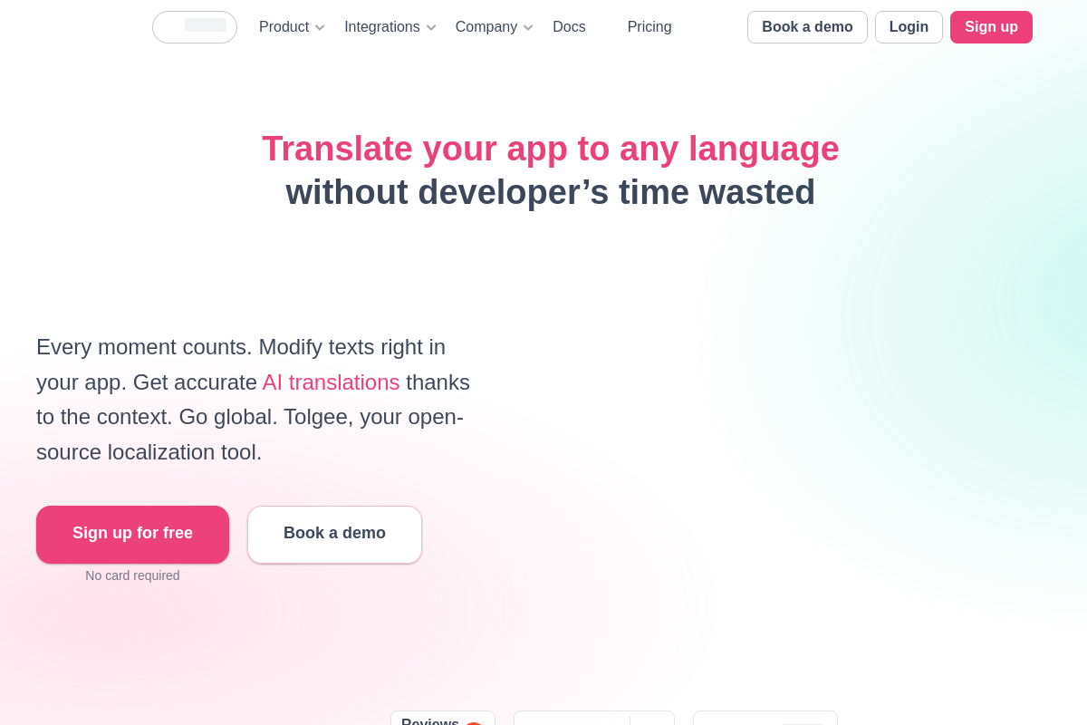 Screenshot of the Tolgee AI Translator website