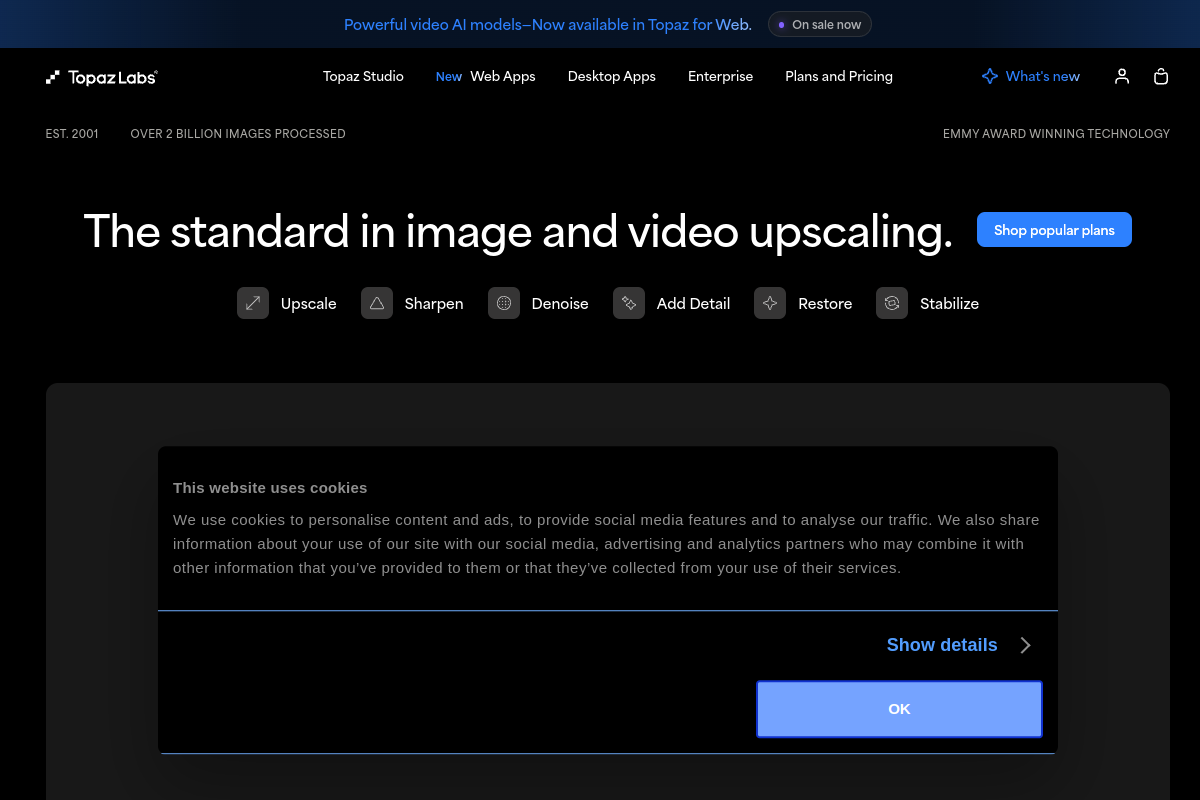 Screenshot of the Topaz Video AI website