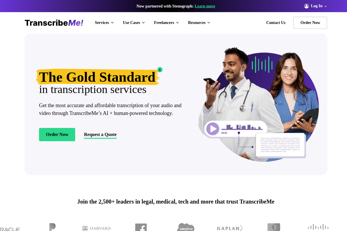 Screenshot of the TranscribeMe.com website
