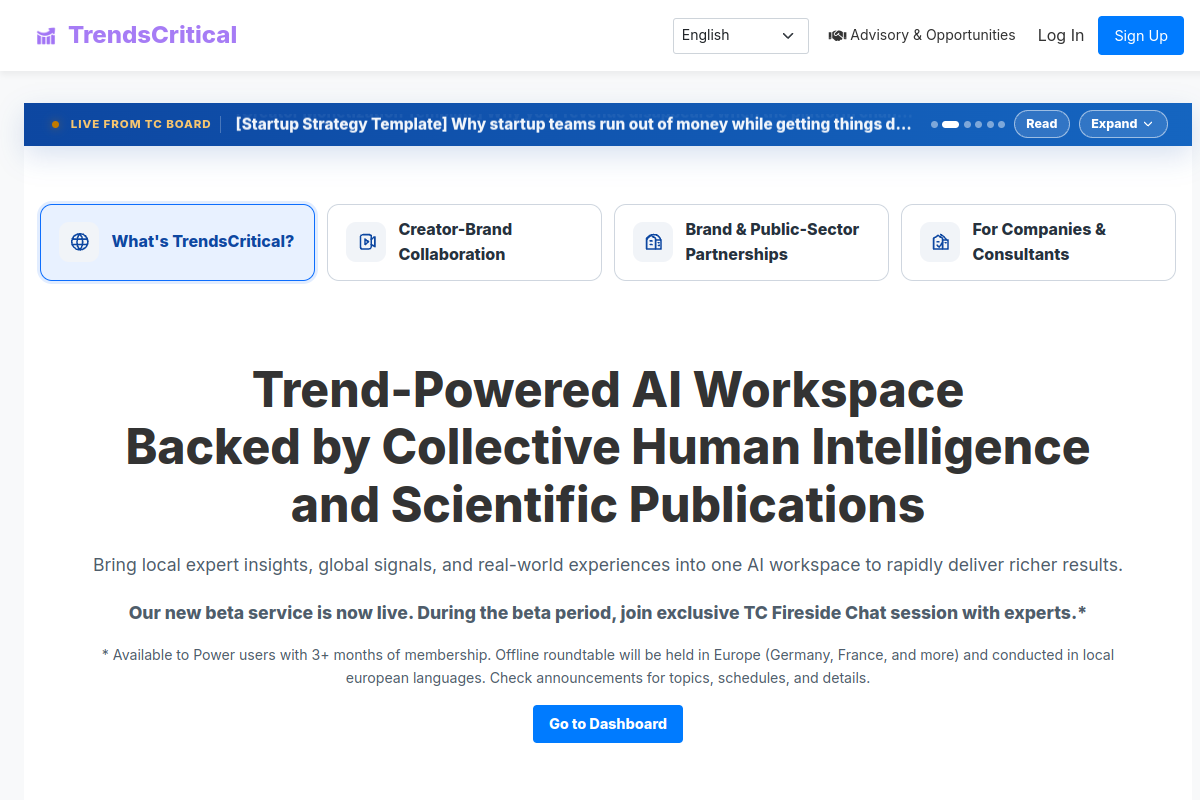 Screenshot of the Trends Critical website