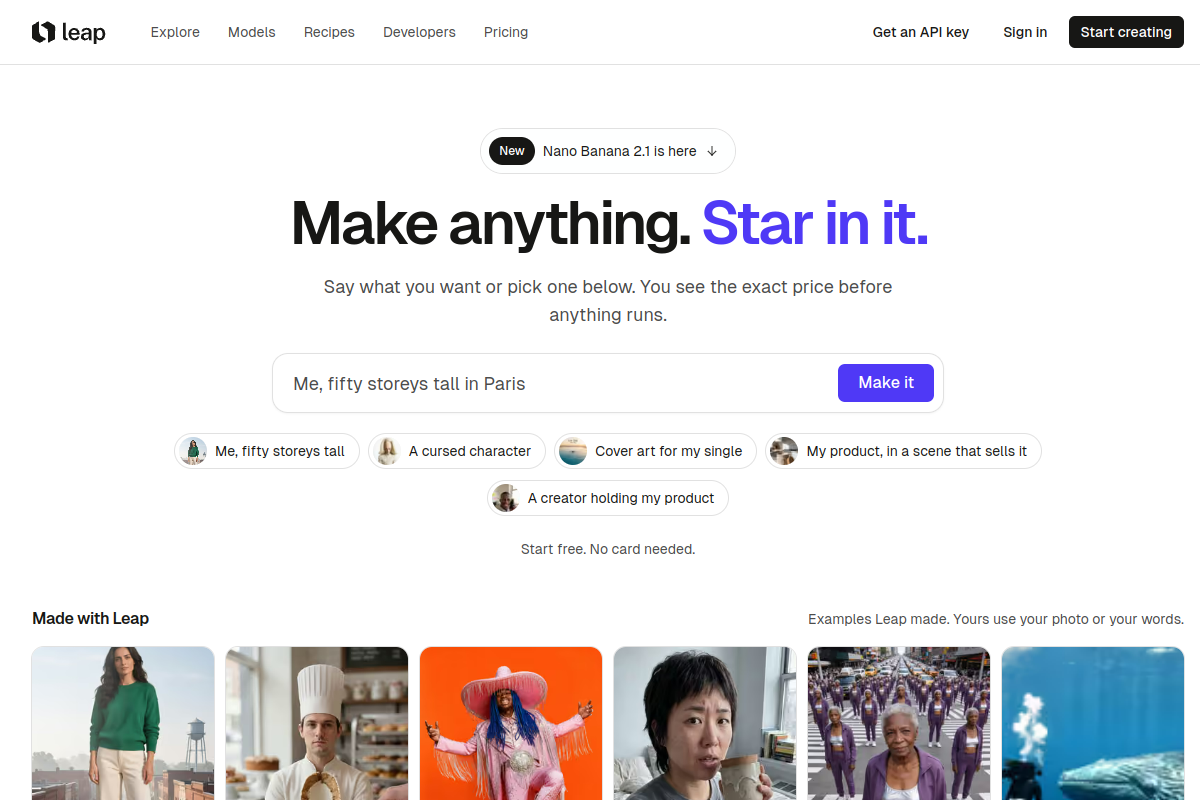 Screenshot of the Leap website