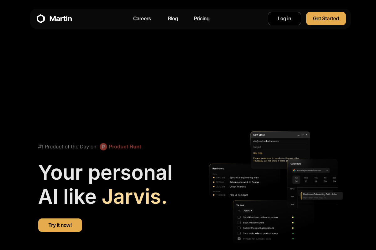 Screenshot of the Martin website