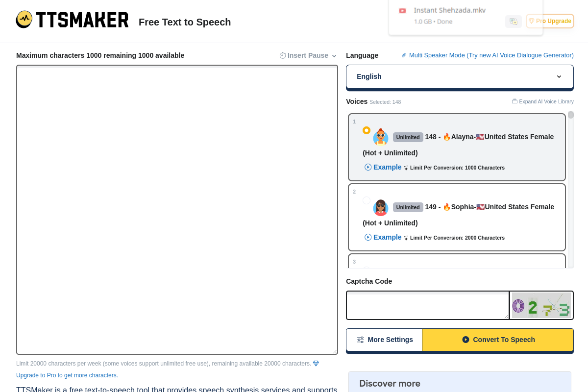 Screenshot of the TTSMaker website