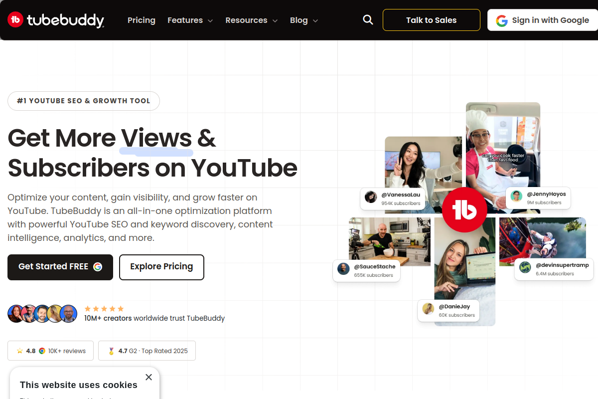 Screenshot of the Tubebuddy website