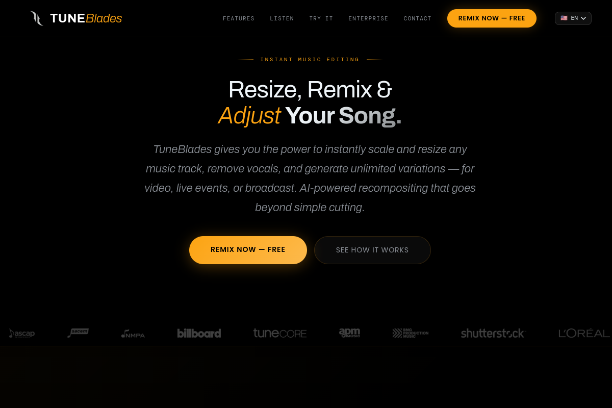 Screenshot of the TuneBlades website
