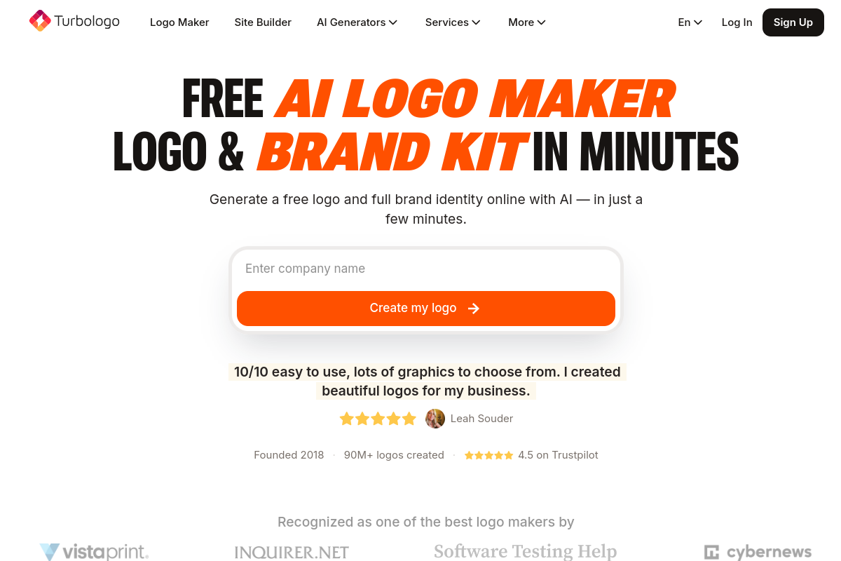Screenshot of the Turbologo website