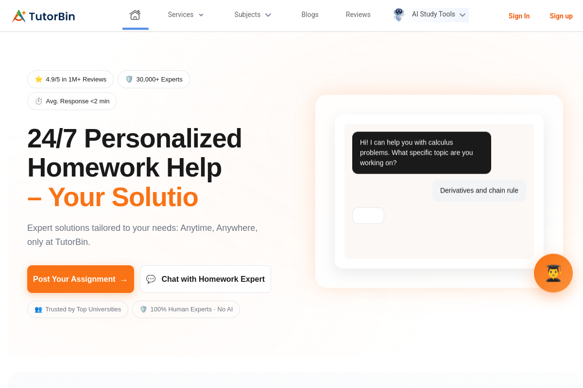 Screenshot of the TutorBin website