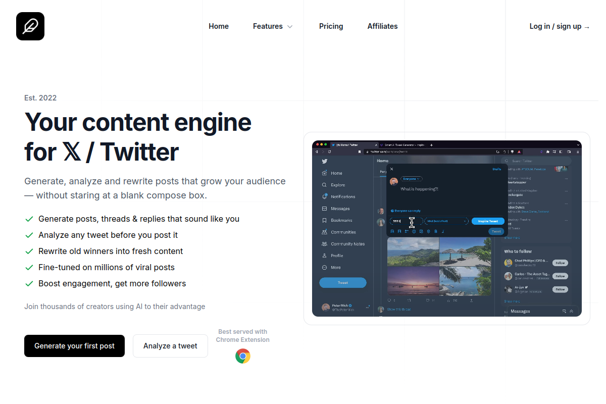 Screenshot of the TweetAI website
