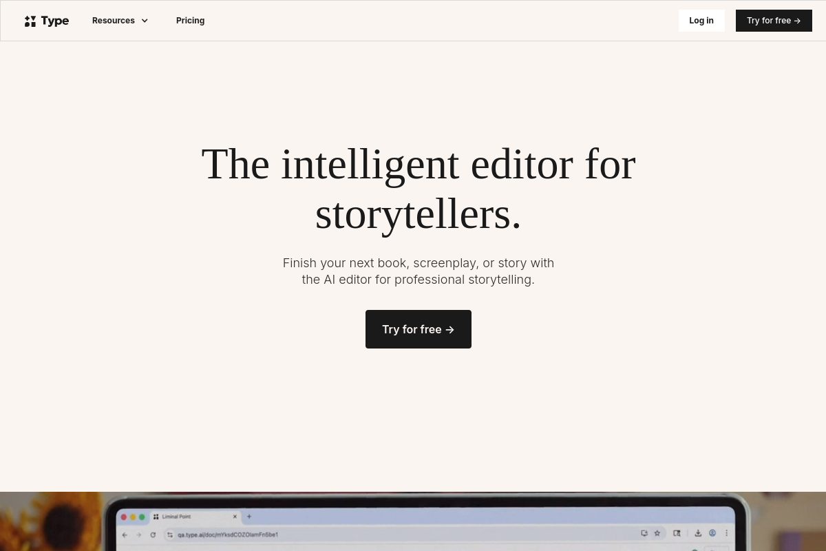 Screenshot of the Type AI website