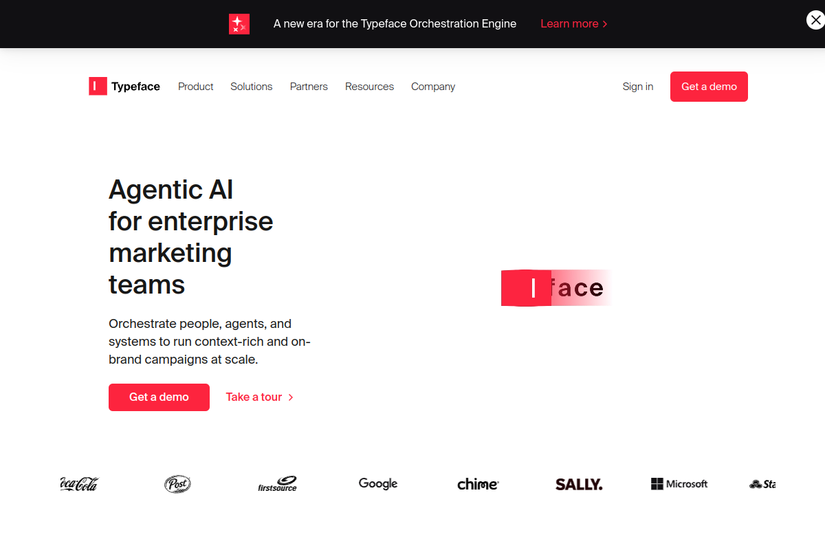 Screenshot of the Typeface website