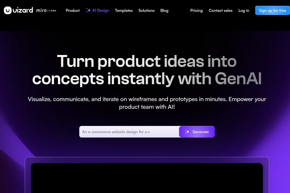 Screenshot of the Uizard website