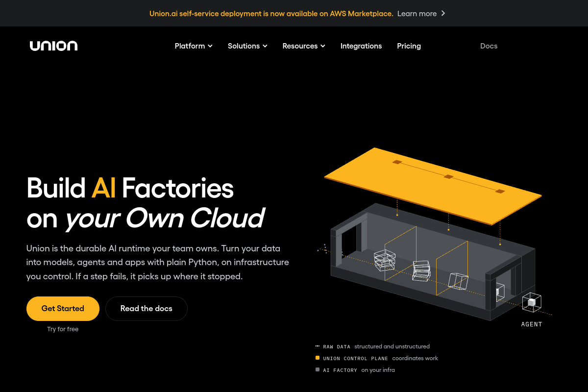Screenshot of the UnionAI website