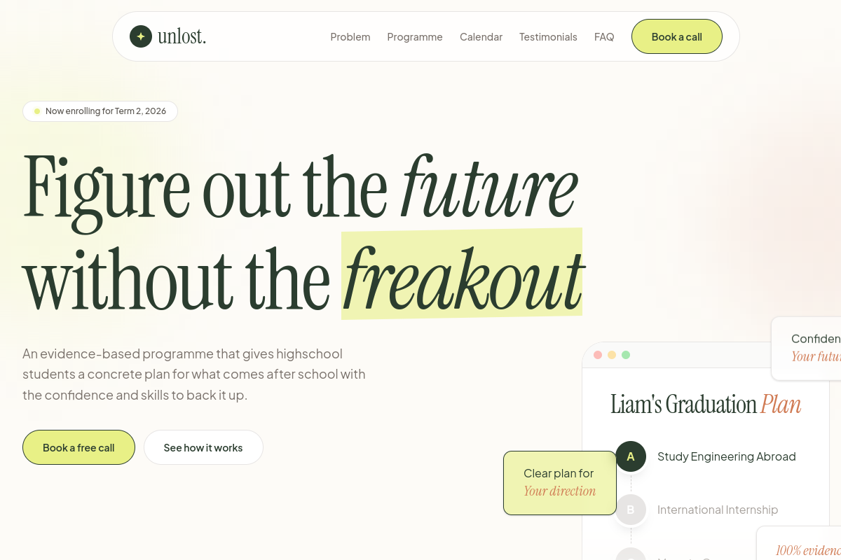 Screenshot of the Unlost website