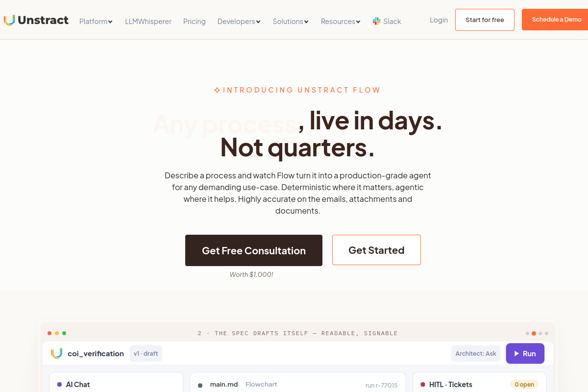 Screenshot of the Unstract website