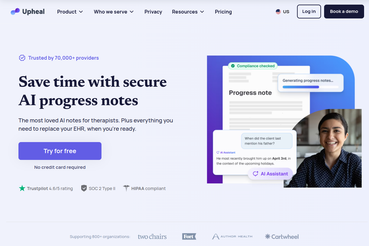 Screenshot of the Upheal website