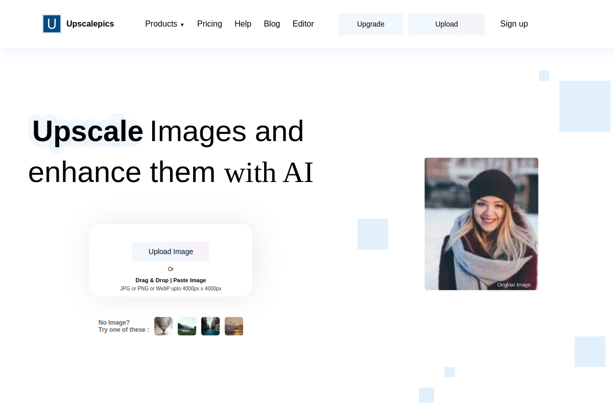 Screenshot of the UpscalePics website
