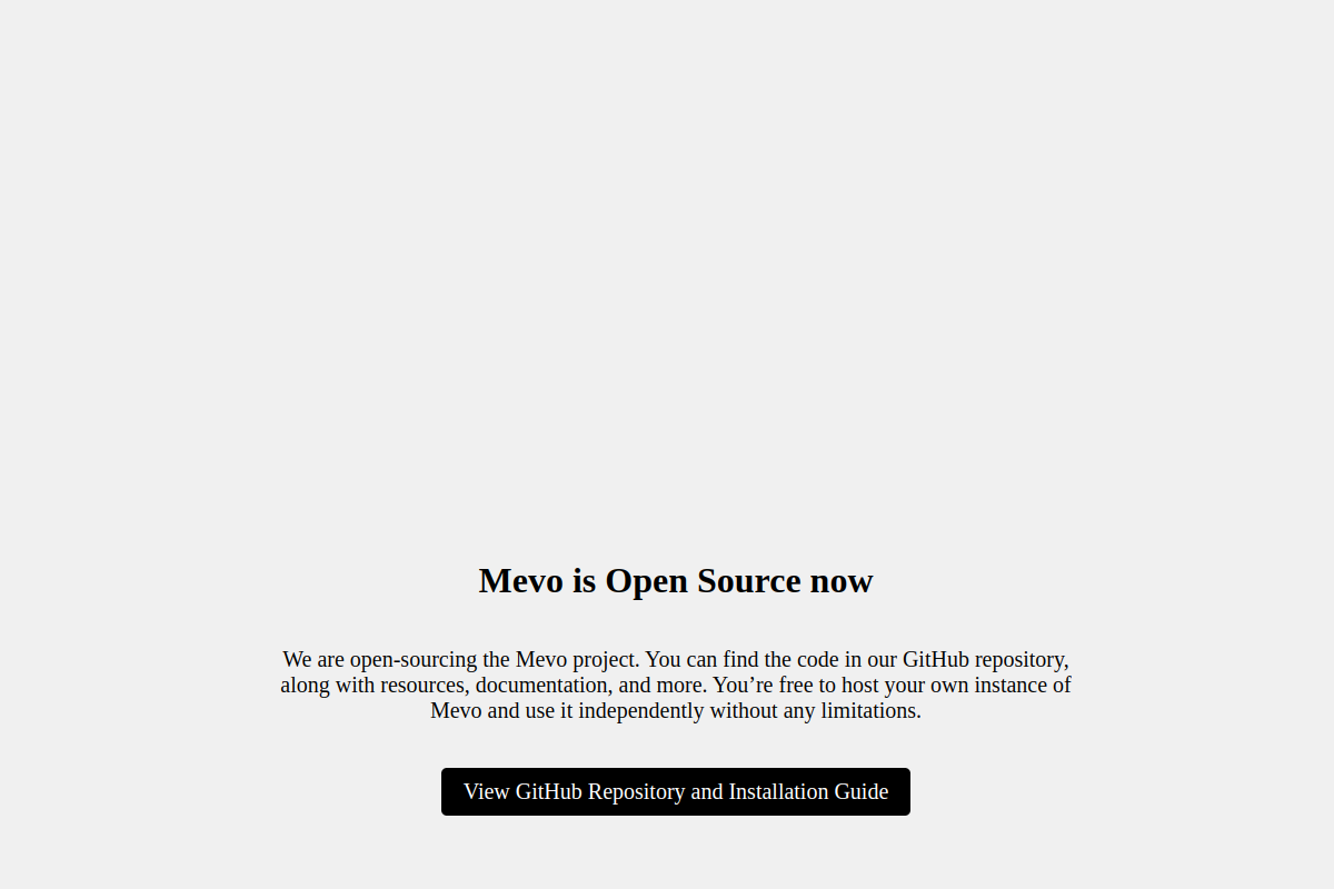 Screenshot of the Mevo website