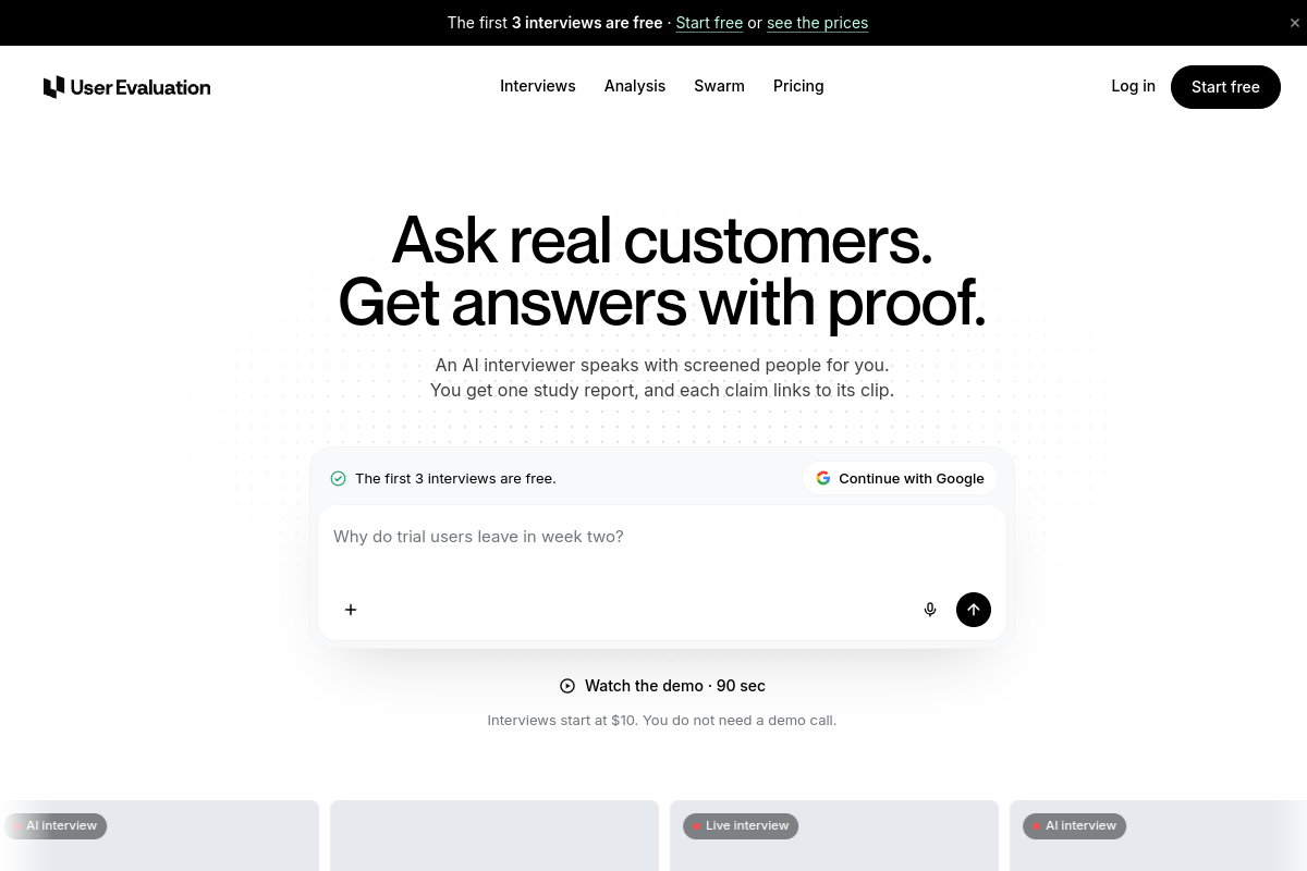Screenshot of the User Evaluation website