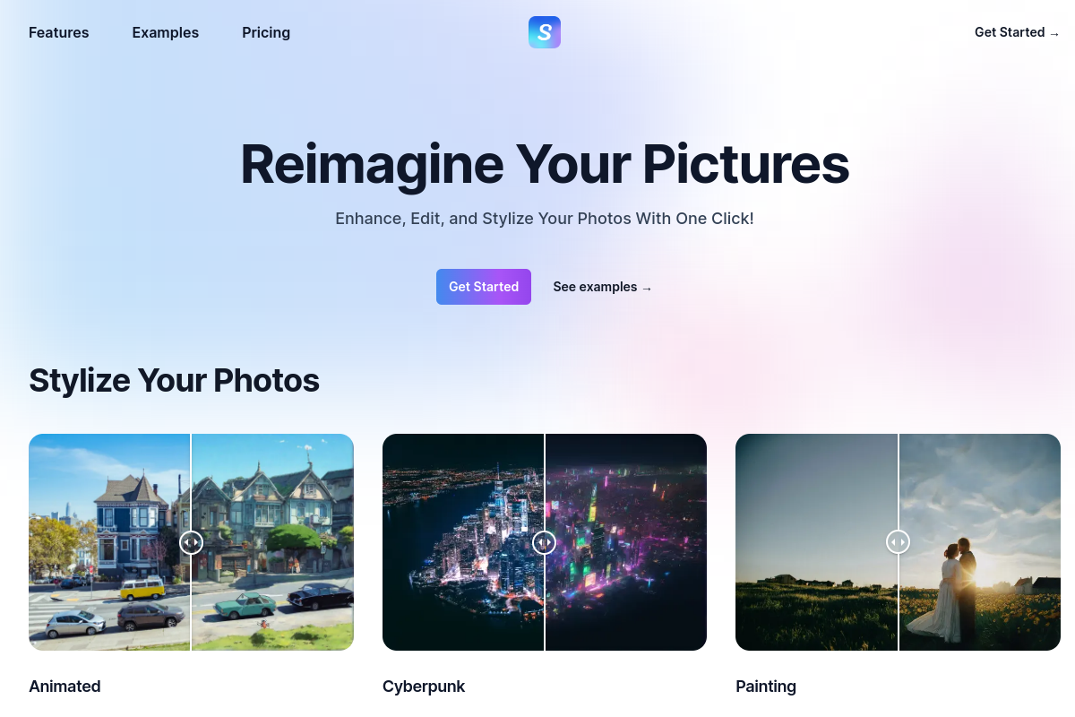 Screenshot of the Stylize website