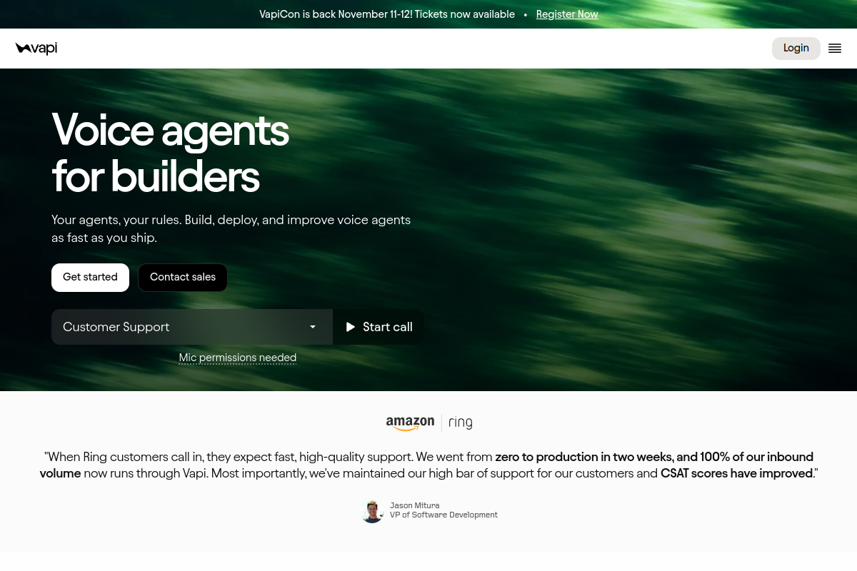 Screenshot of the Vapi website
