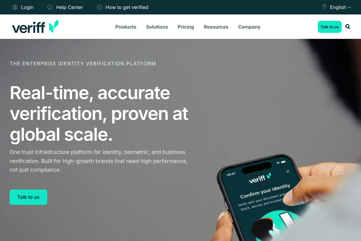 Screenshot of the Veriff website