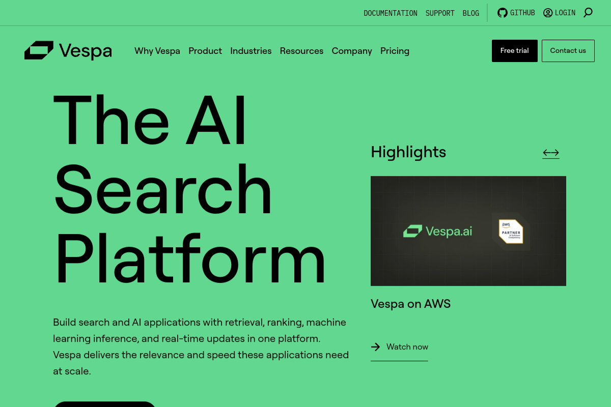 Screenshot of the Vespa website