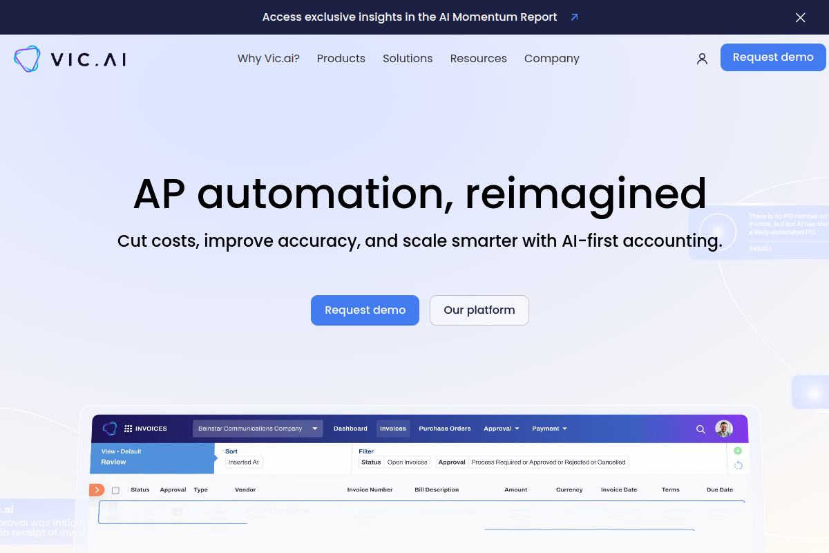 Screenshot of the Vic.ai website