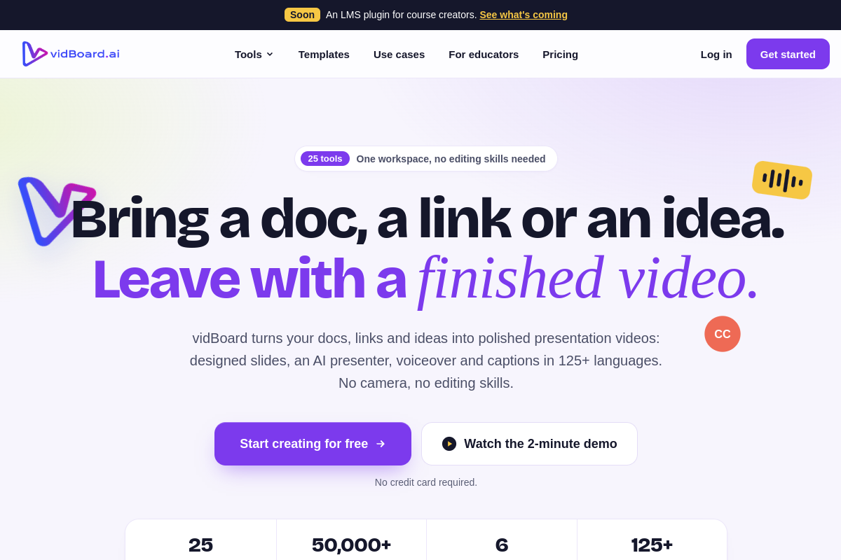 Screenshot of the Vidboard AI website
