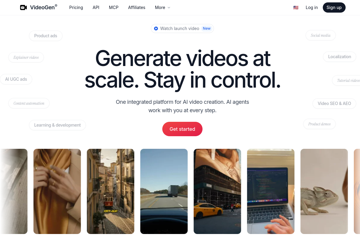 Screenshot of the VideoGen website