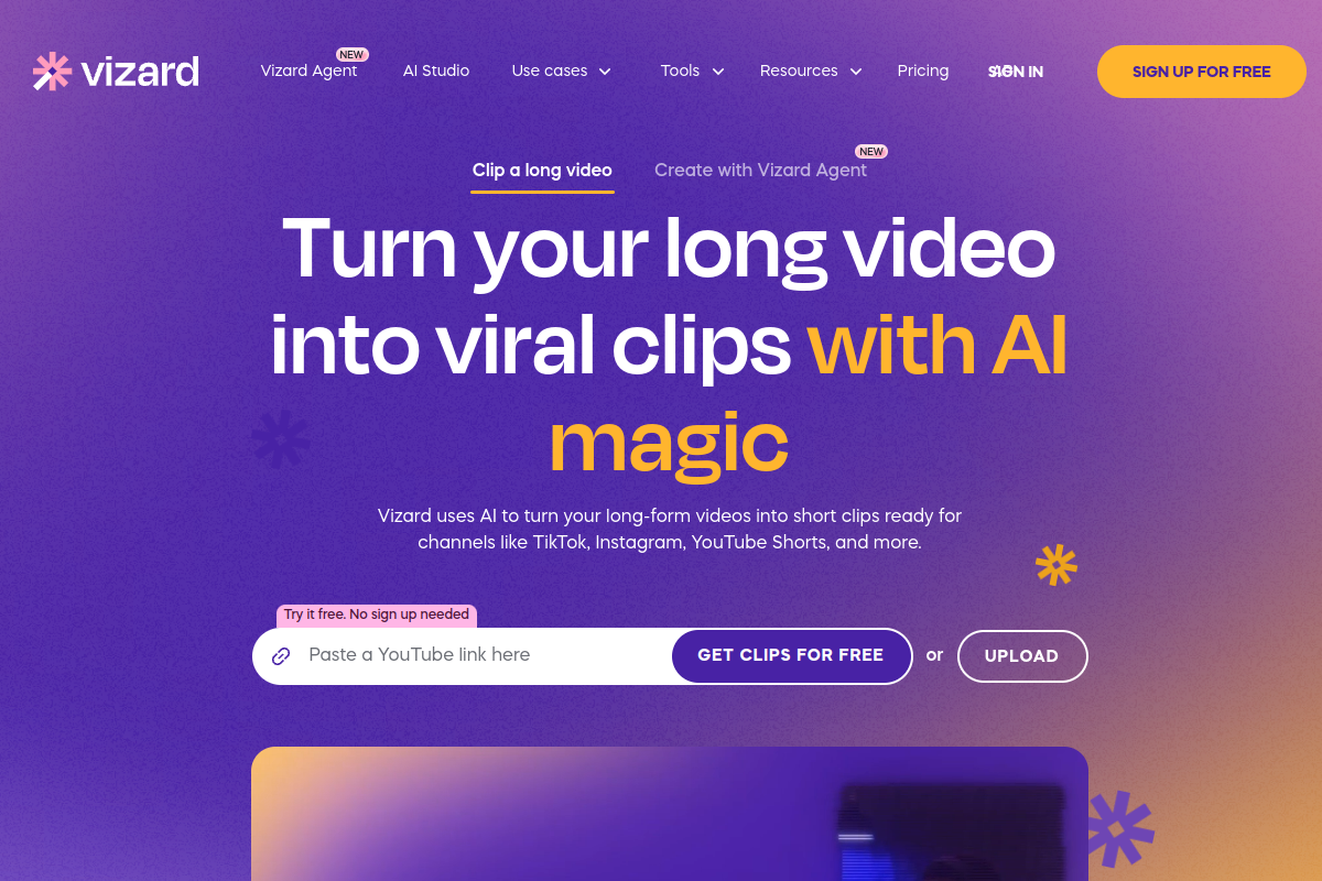 Screenshot of the Vizard website