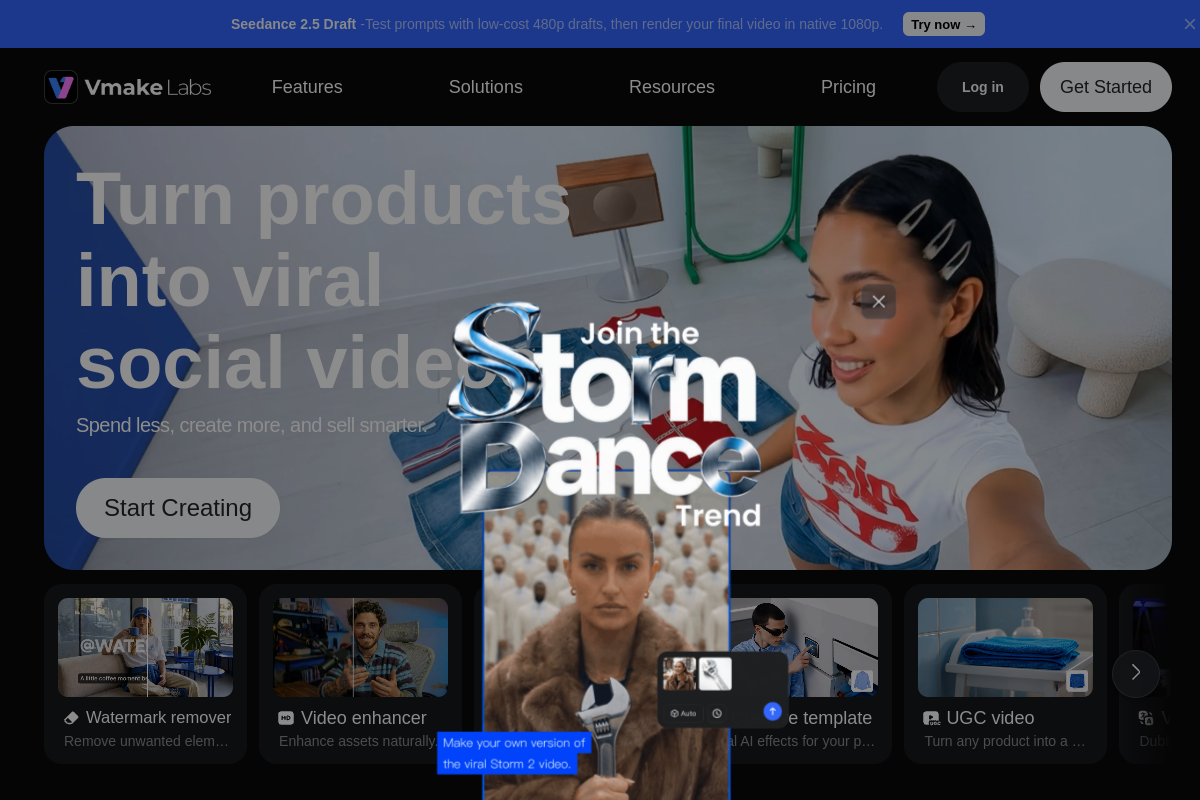 Screenshot of the Vmake website