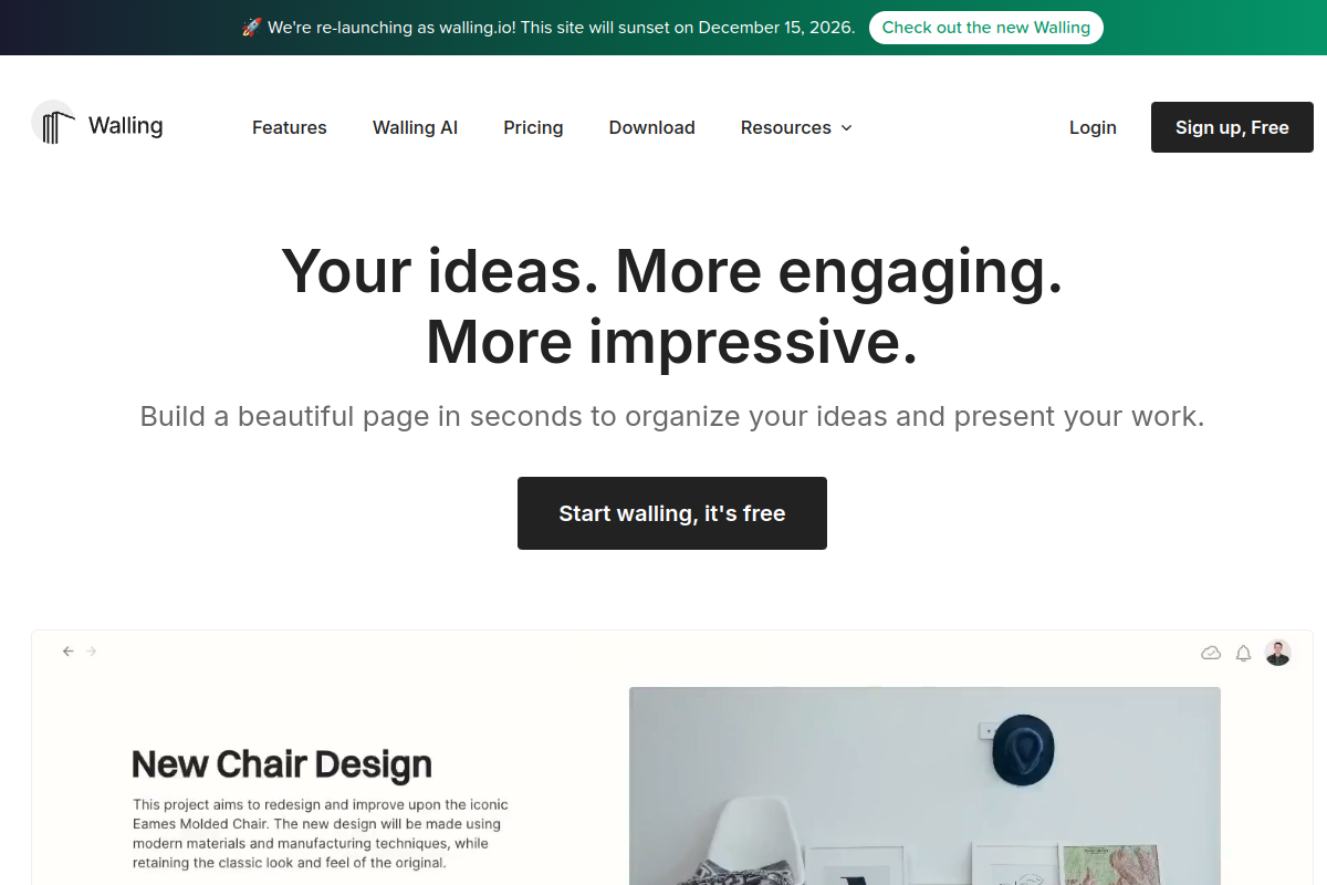 Screenshot of the Walling AI website