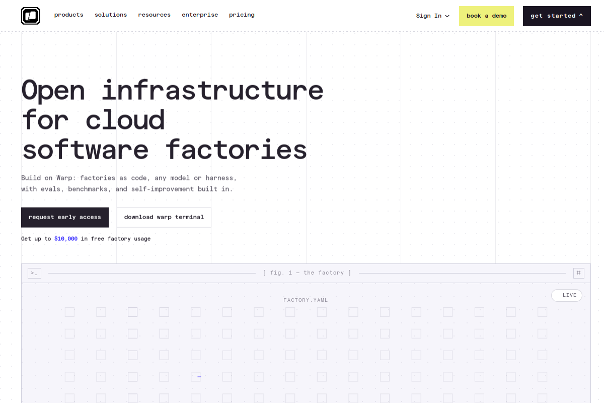 Screenshot of the Warp AI website