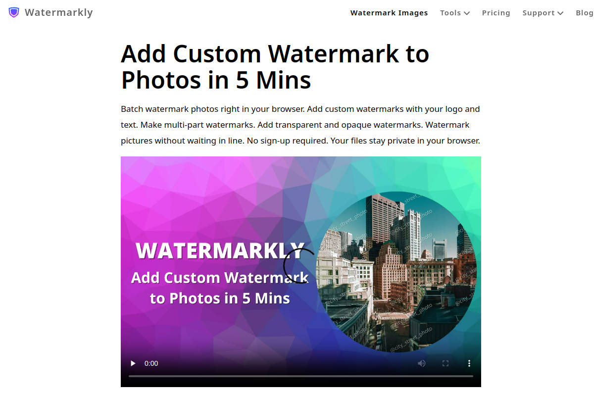 Screenshot of the Watermarkly website