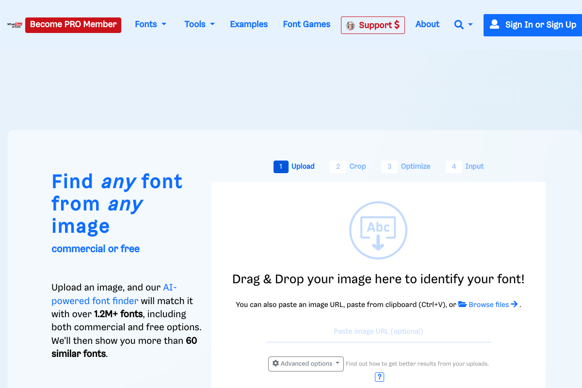 Screenshot of the What font is website