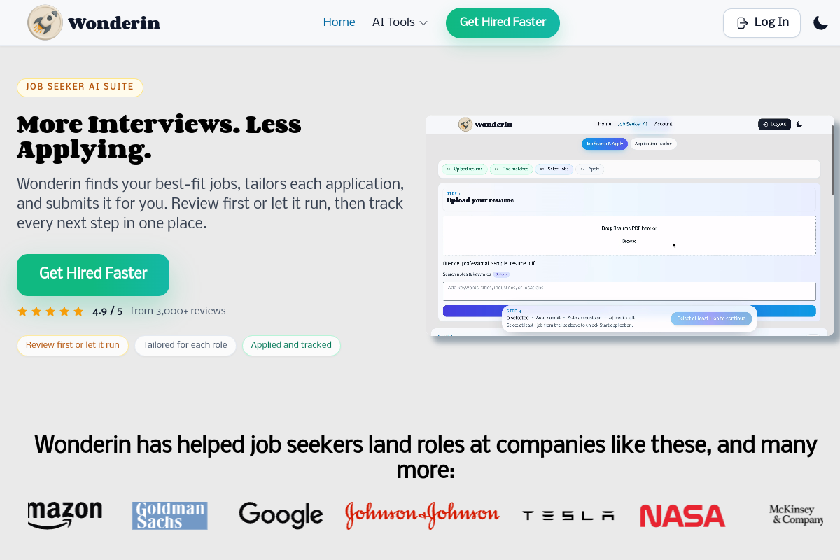 Screenshot of the Wonderin AI website