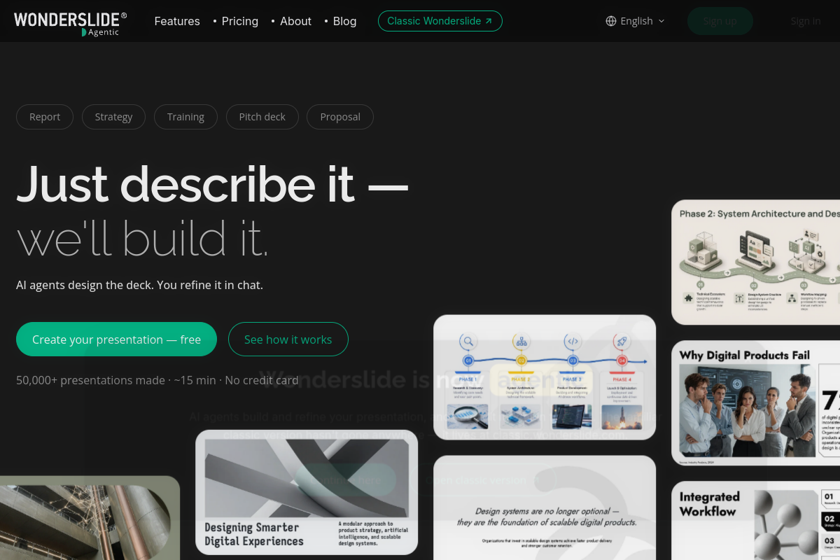 Screenshot of the Wonderslide website