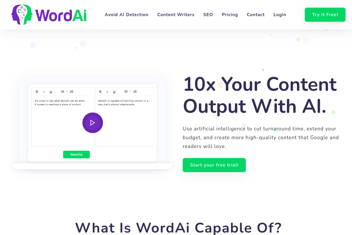 Screenshot of the WordAi website