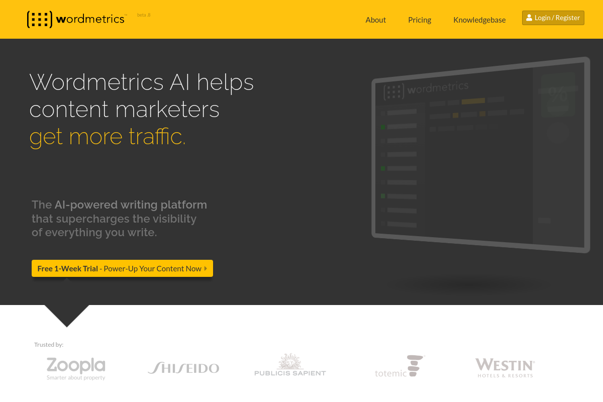 Screenshot of the Wordmetrics website