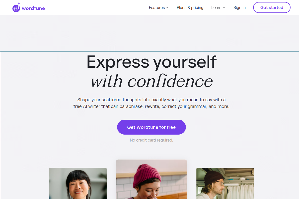 Screenshot of the Wordtune website