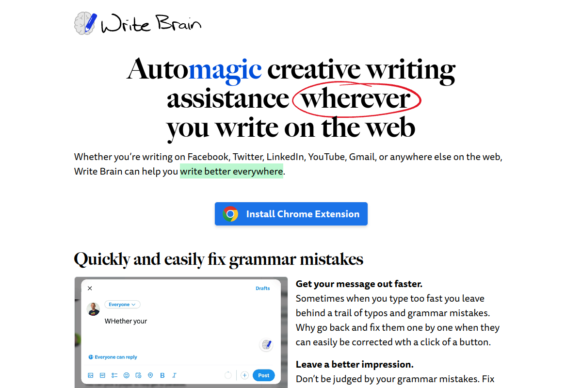 Screenshot of the Write Brain website