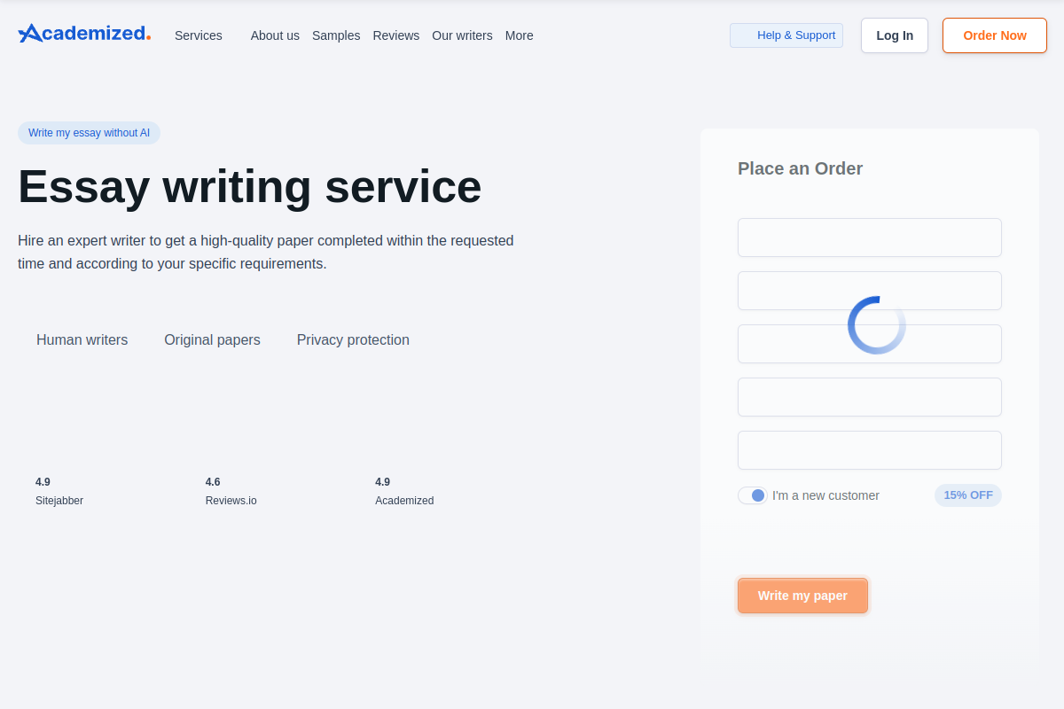 Screenshot of the Writemyessays website