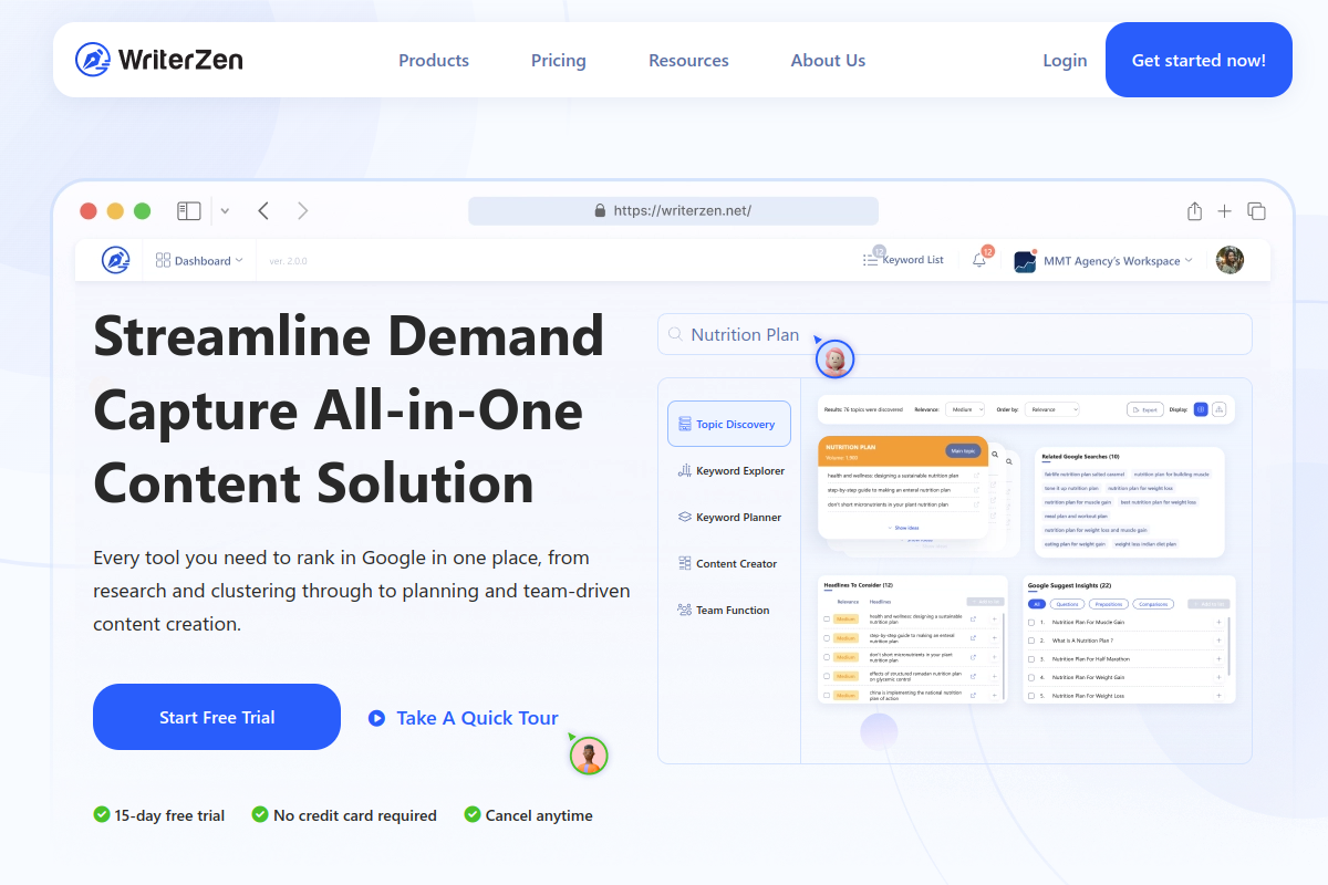 Screenshot of the WriterZen website