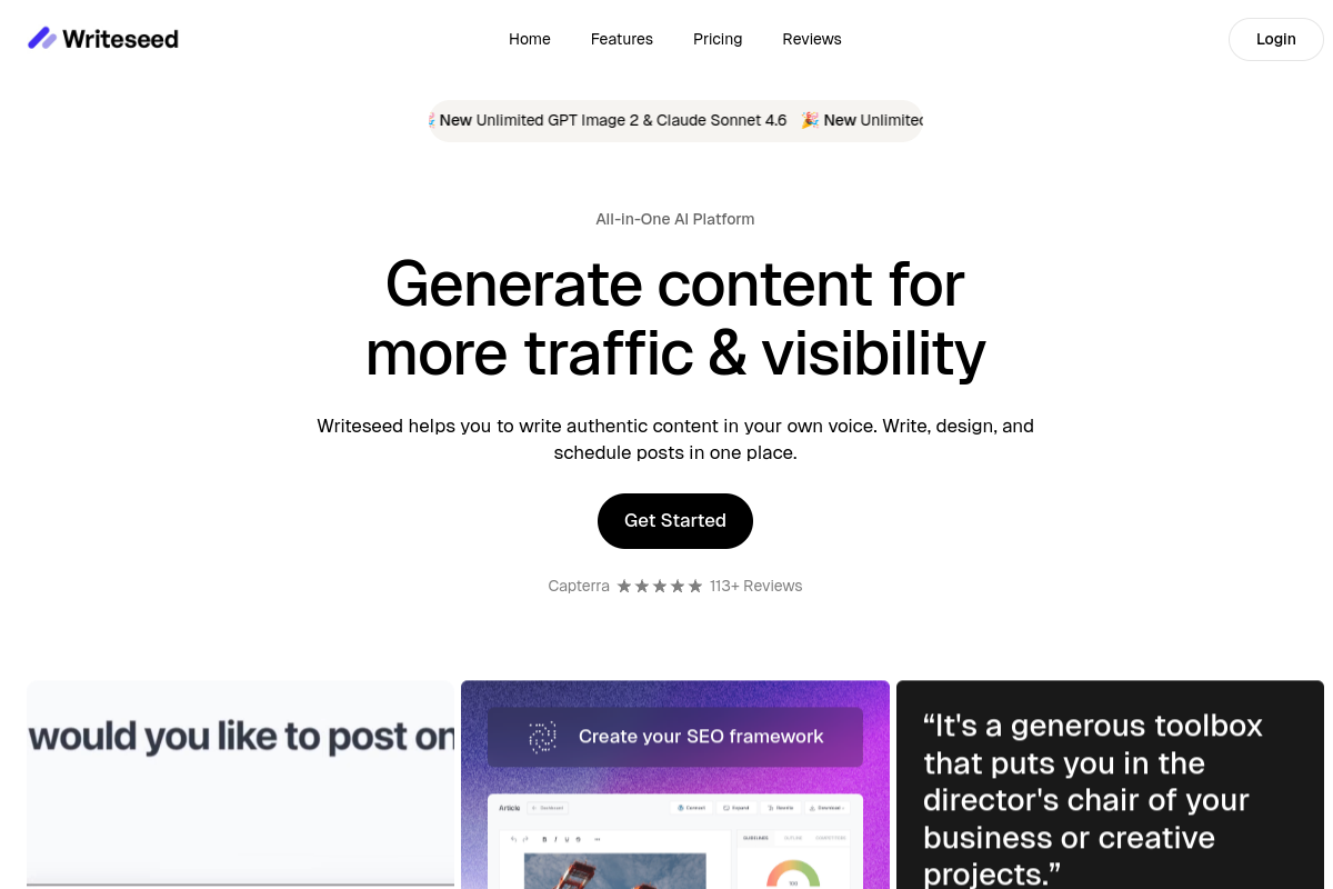 Screenshot of the Writeseed website